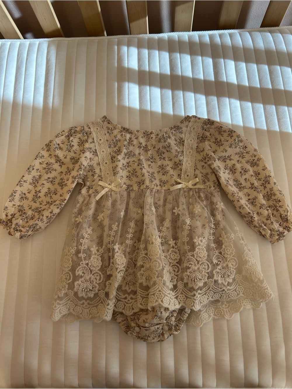 Vintage Handmade Ivory Floral Lace Baby Dress Top